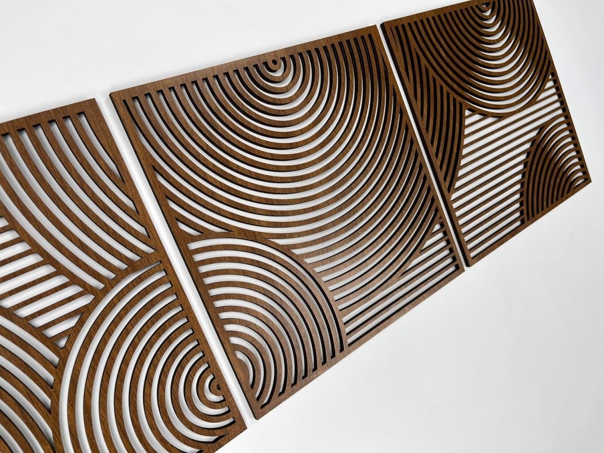 Boho Wood Wall Art Set of 3 Large Circular Geometric Panels - Kwikley