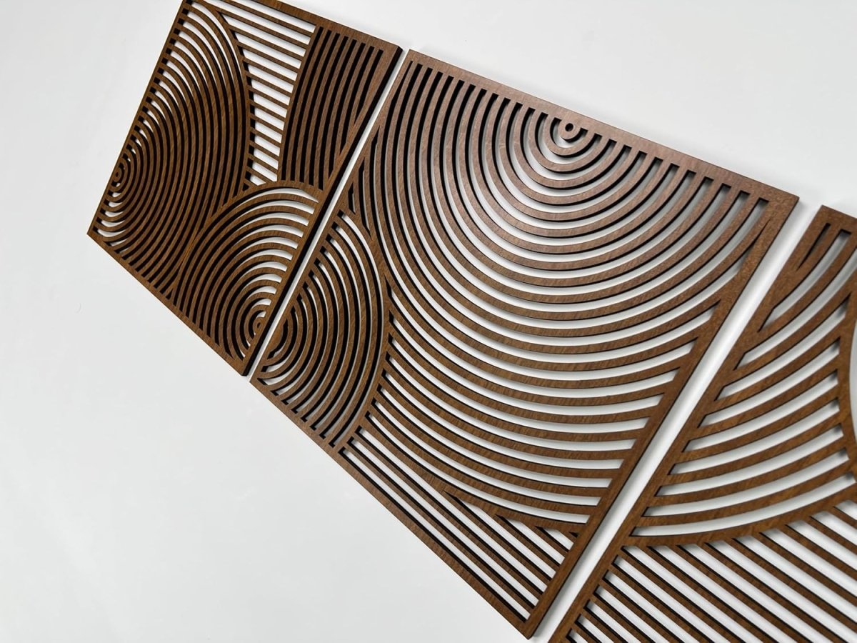 Boho Wood Wall Art Set of 3 Large Circular Geometric Panels - Kwikley