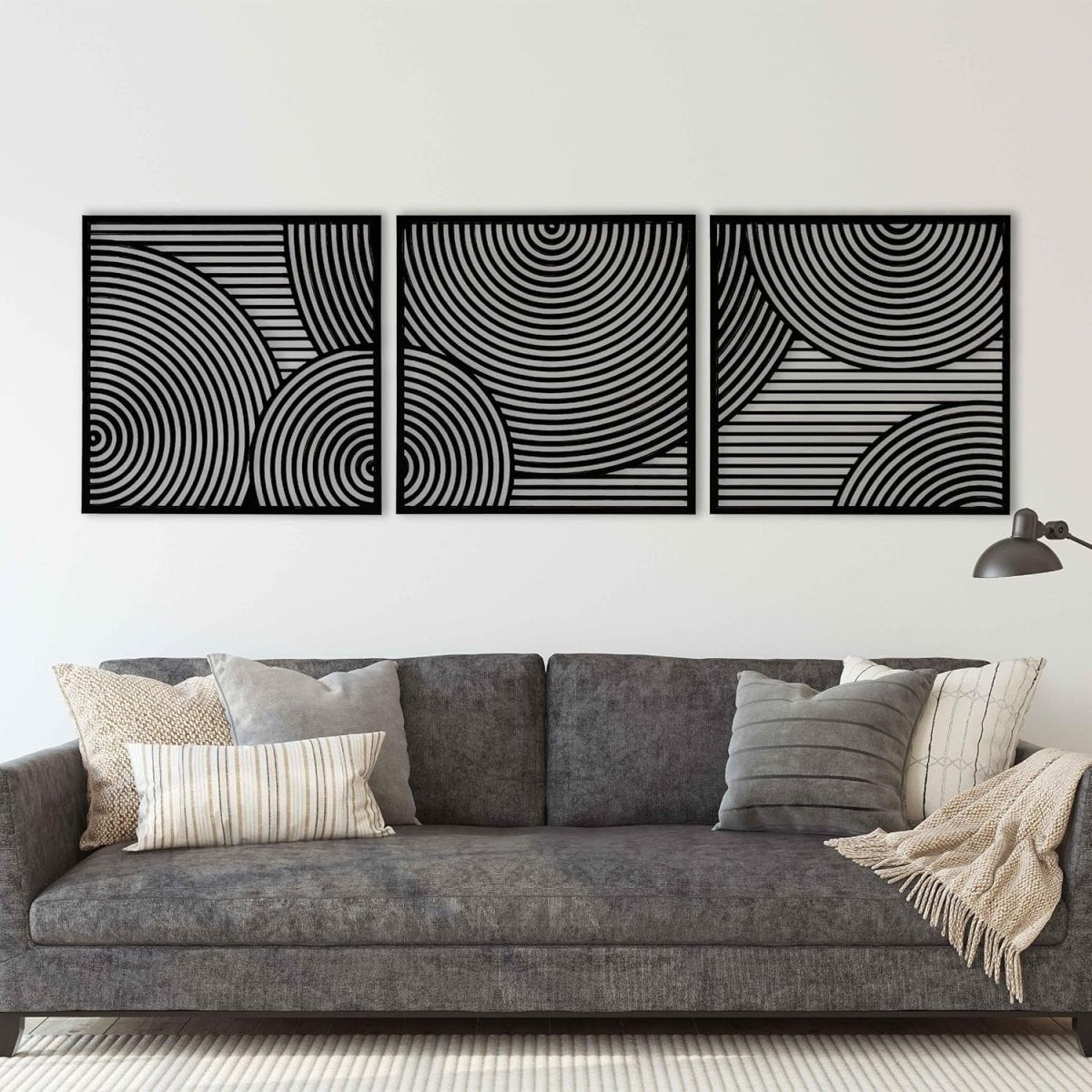 Boho Wood Wall Art Set of 3 Large Circular Geometric Panels - Kwikley