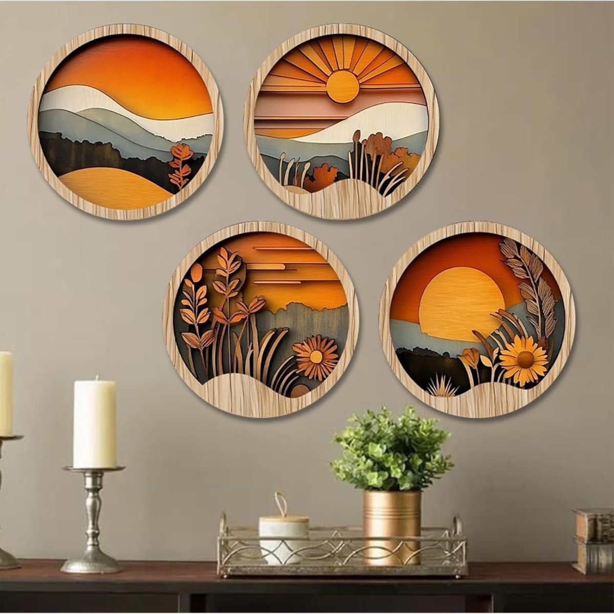 Boho Wooden Wall Art Round 7.8in Geometric Decor - Kwikley