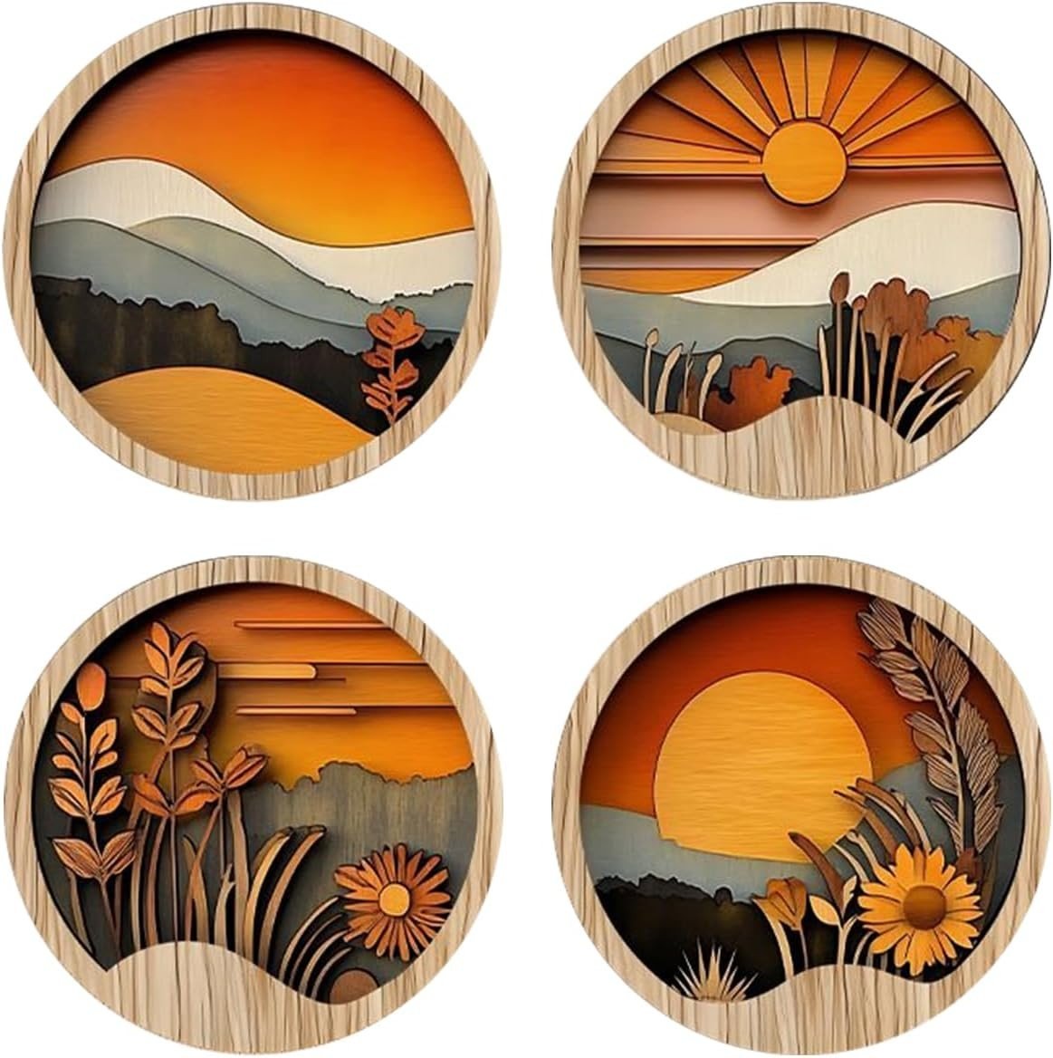 Boho Wooden Wall Art Round 7.8in Geometric Decor - Kwikley