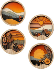 Boho Wooden Wall Art Round 7.8in Geometric Decor - Kwikley
