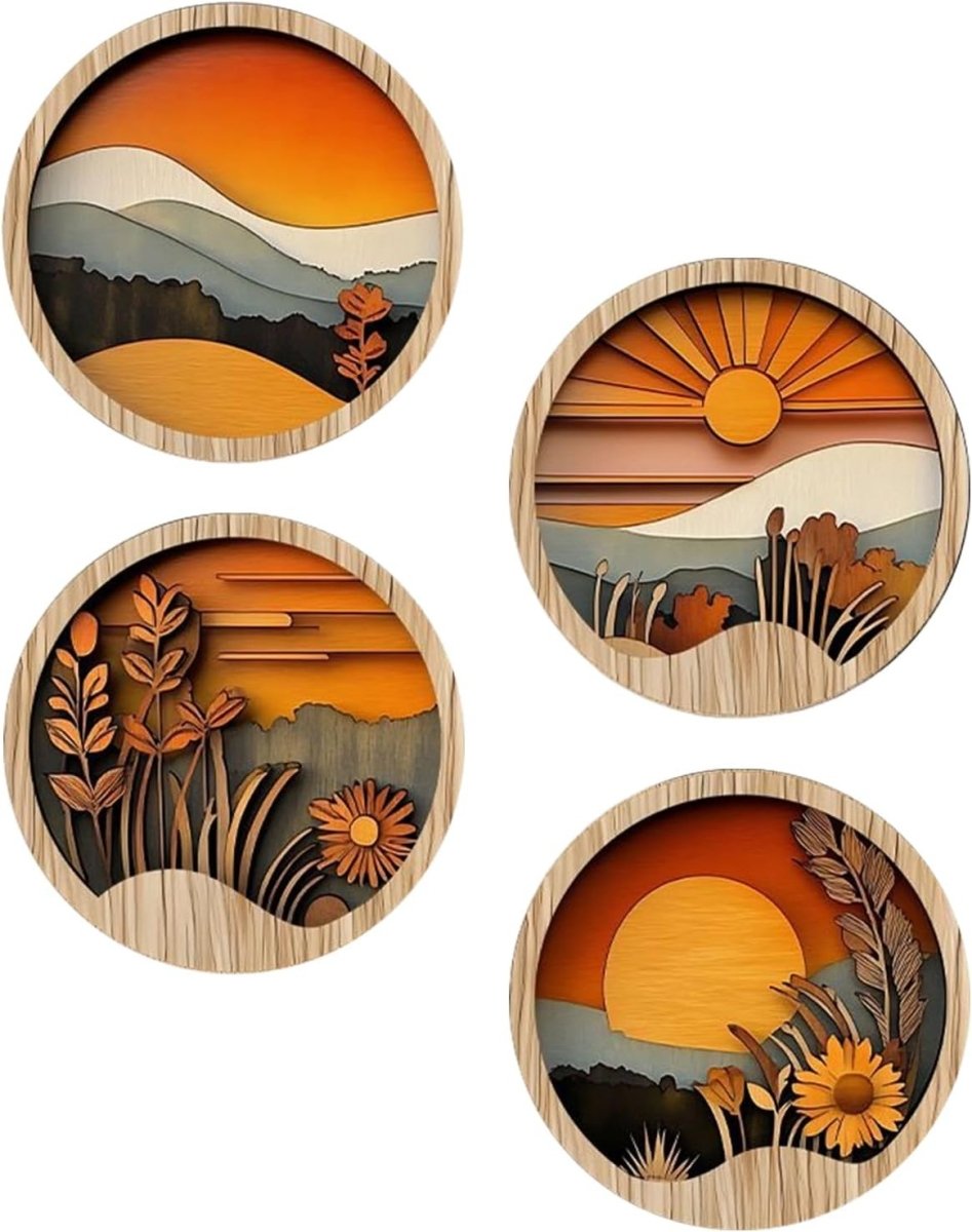 Boho Wooden Wall Art Round 7.8in Geometric Decor - Kwikley