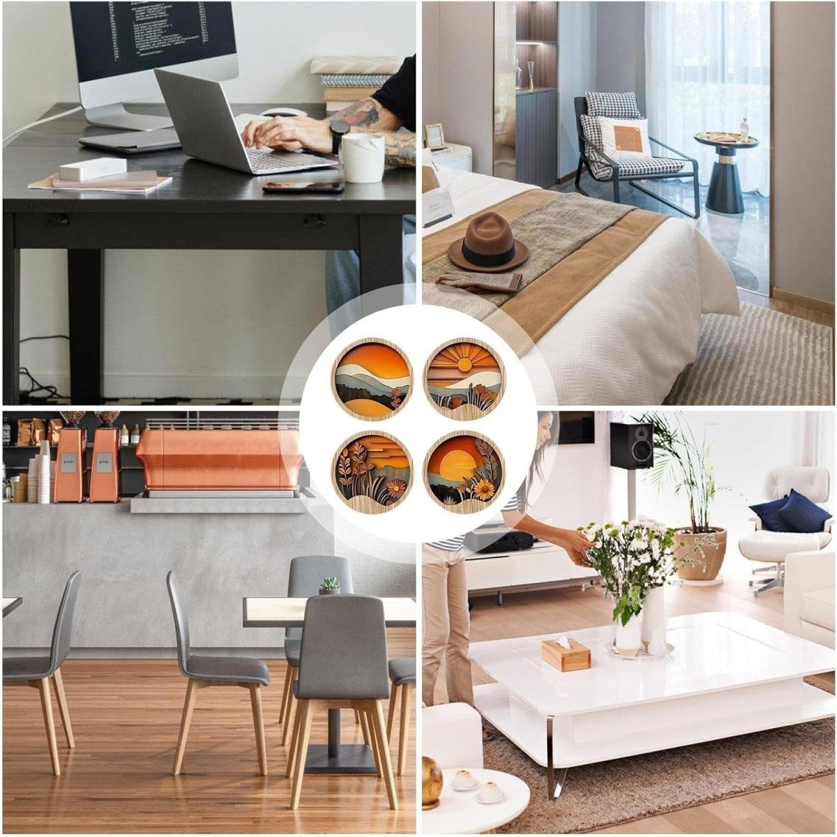 Boho Wooden Wall Art Round 7.8in Geometric Decor - Kwikley