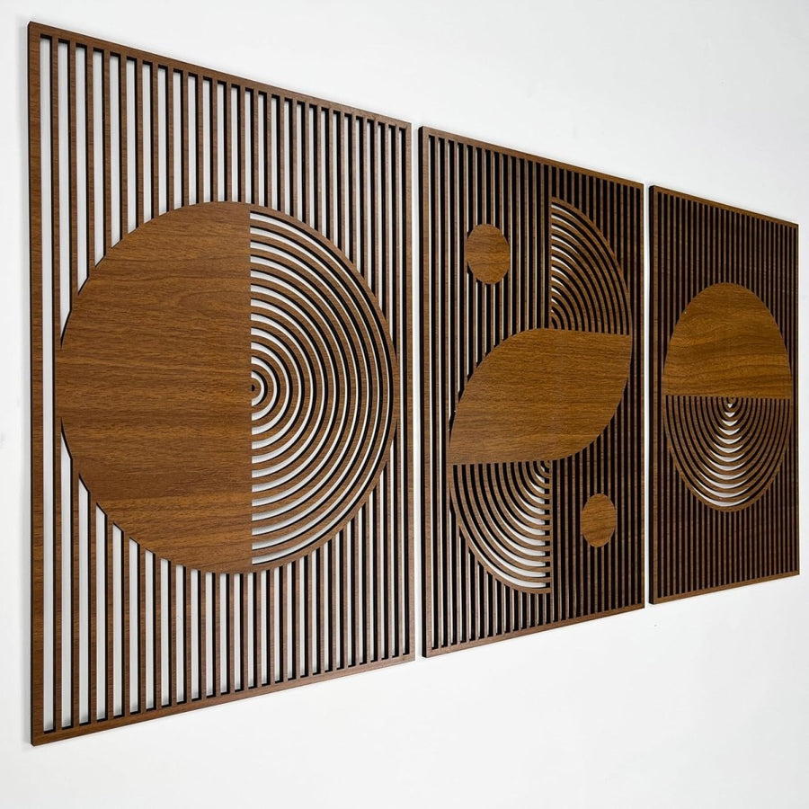 Boho Wooden Wall Art Set of 3 Large Geometric Panels Decor - Kwikley