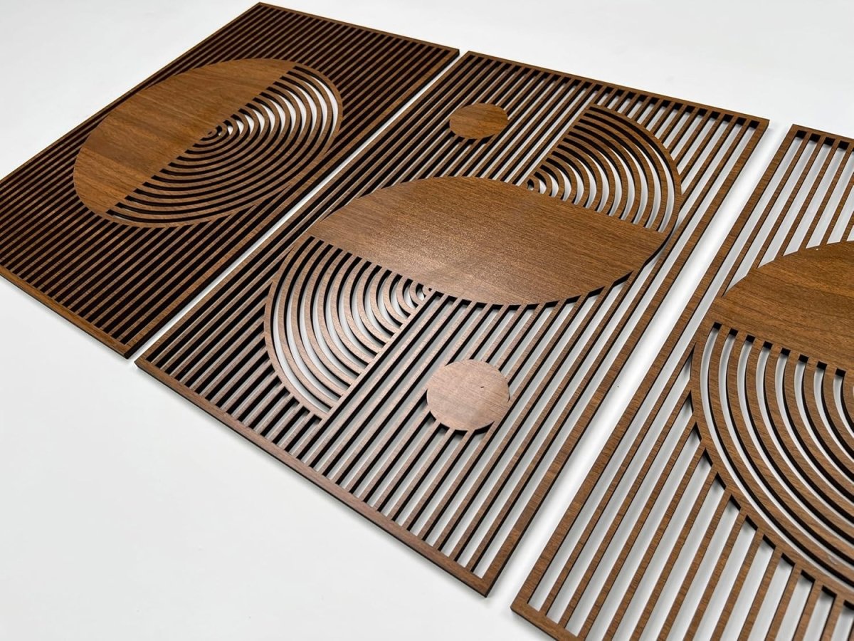 Boho Wooden Wall Art Set of 3 Large Geometric Panels Decor - Kwikley