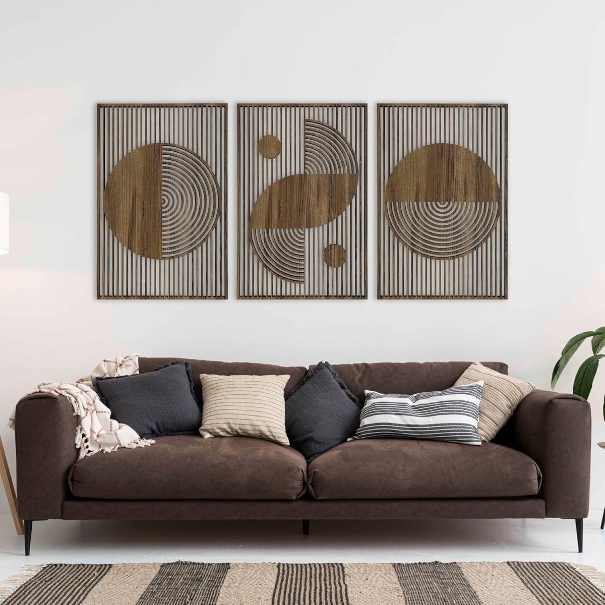 Boho Wooden Wall Art Set of 3 Large Geometric Panels Decor - Kwikley