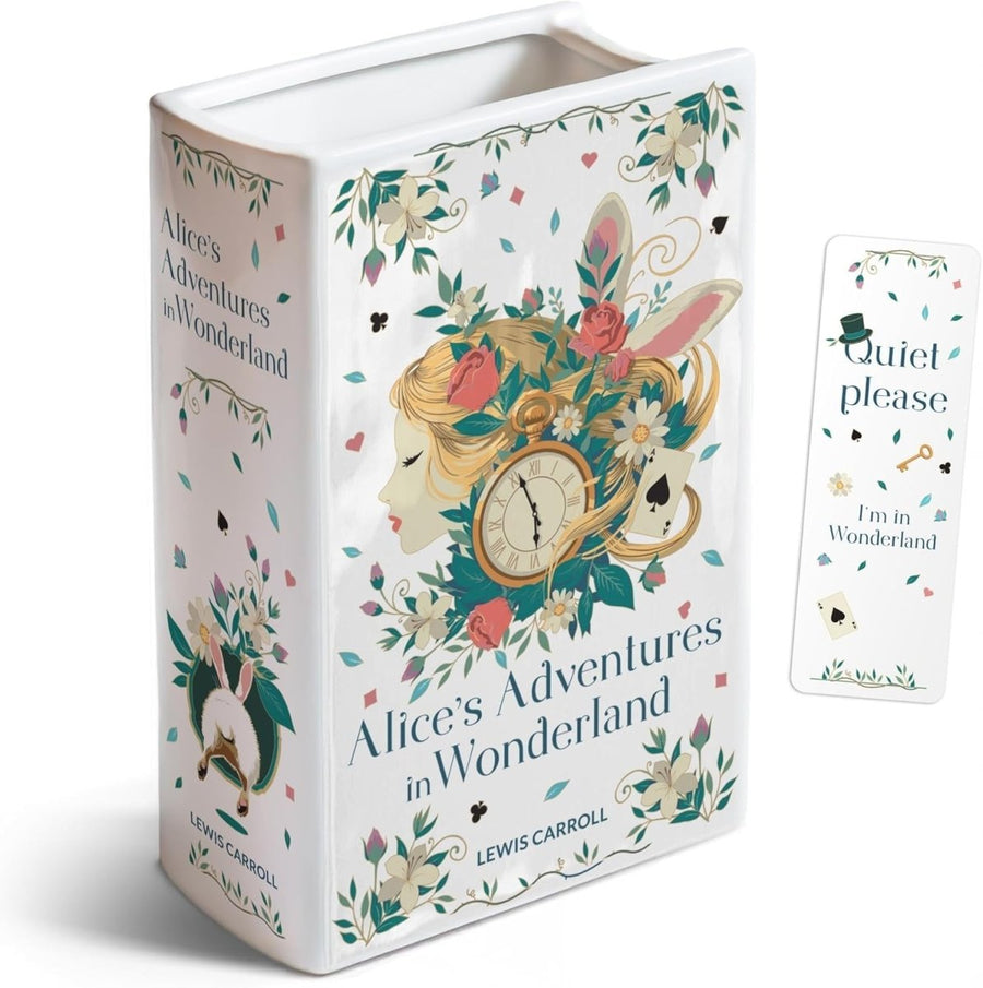 Book Shaped Ceramic Flower Vase with Bookmark | Decorative Book Planter Gift - Kwikley
