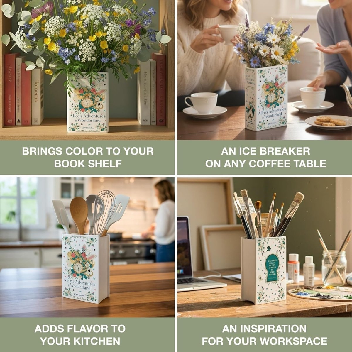 Book Shaped Ceramic Flower Vase with Bookmark | Decorative Book Planter Gift - Kwikley