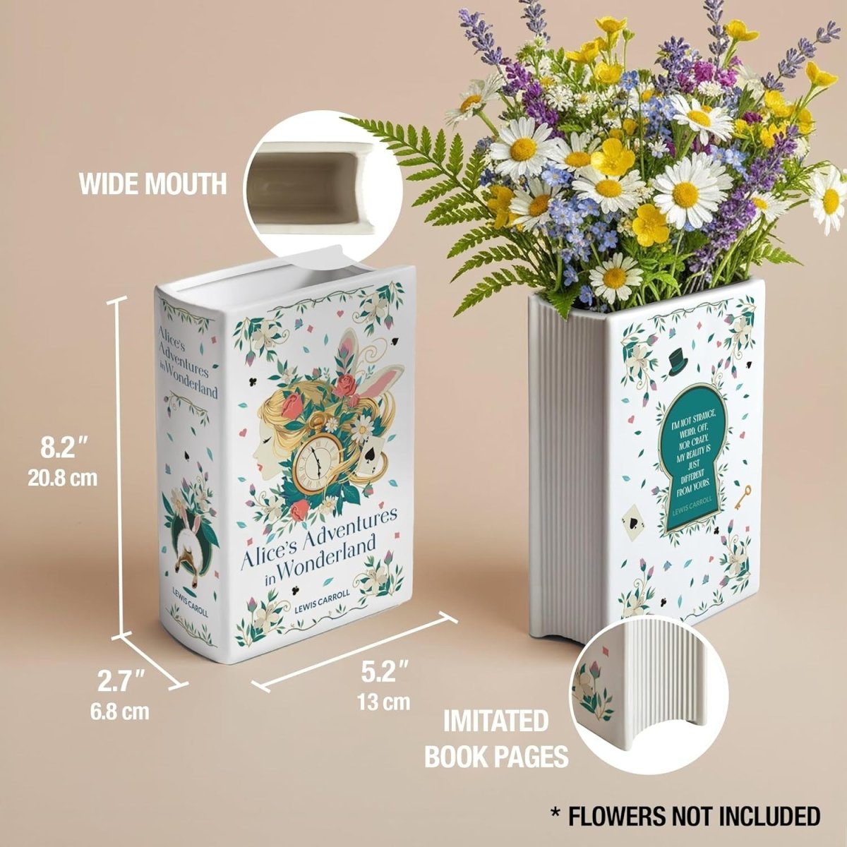 Book Shaped Ceramic Flower Vase with Bookmark | Decorative Book Planter Gift - Kwikley