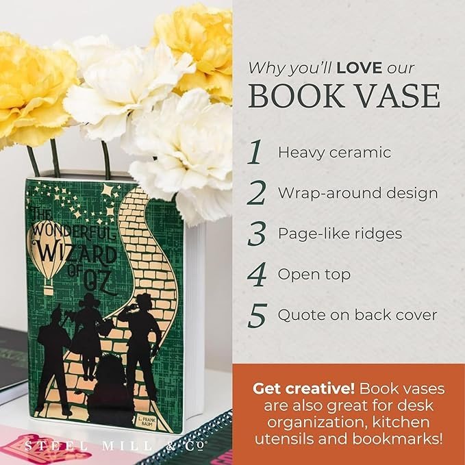 Book Shaped Ceramic Vase Decorative Bookshelf Flower Home Decor - Kwikley