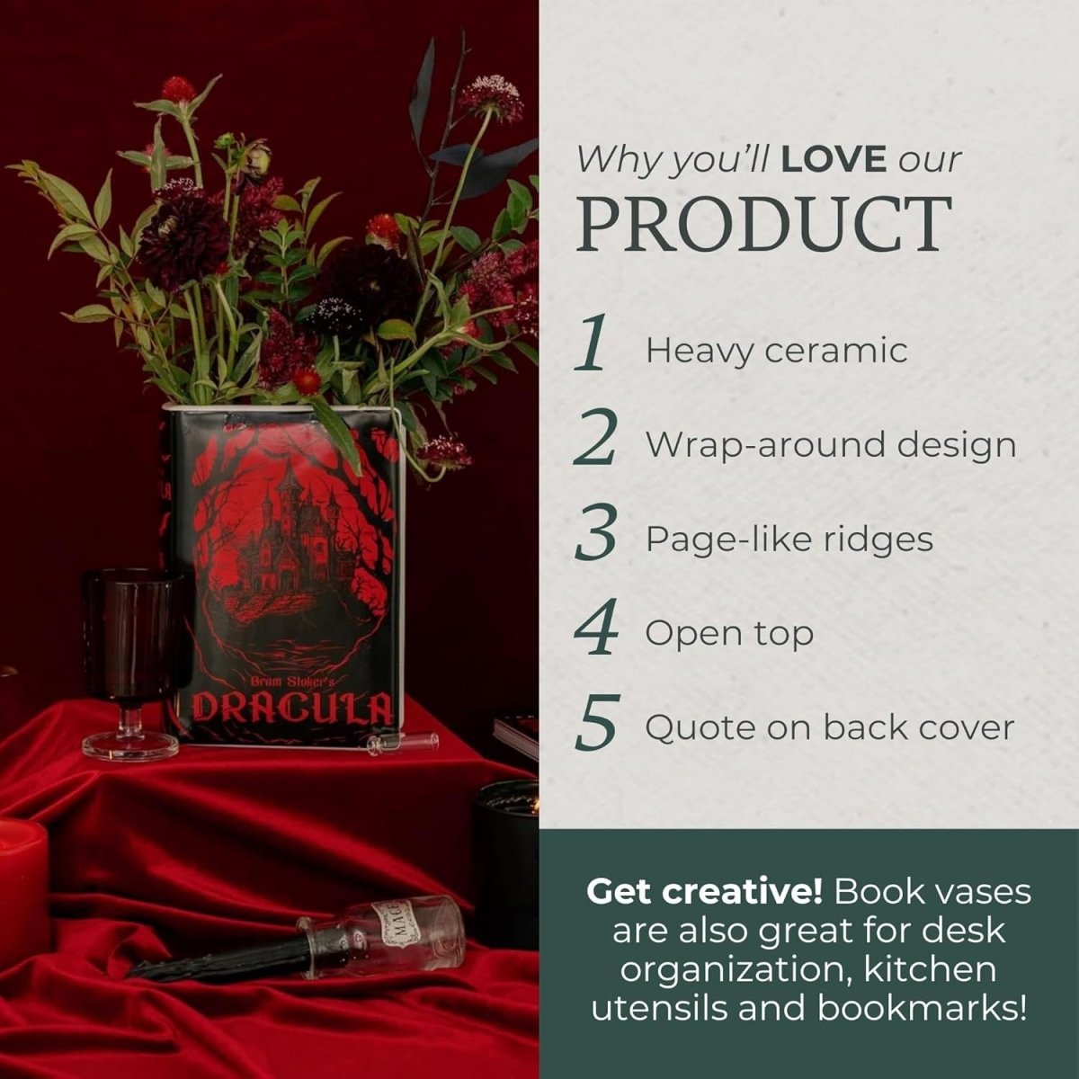 Book Shaped Decorative Vase Ceramic Bookshelf Flower Holder Gothic Style - Kwikley
