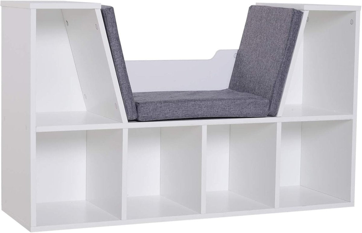 Bookcase with Cushioned Reading Seat 6 Cube Storage Bench White - Kwikley