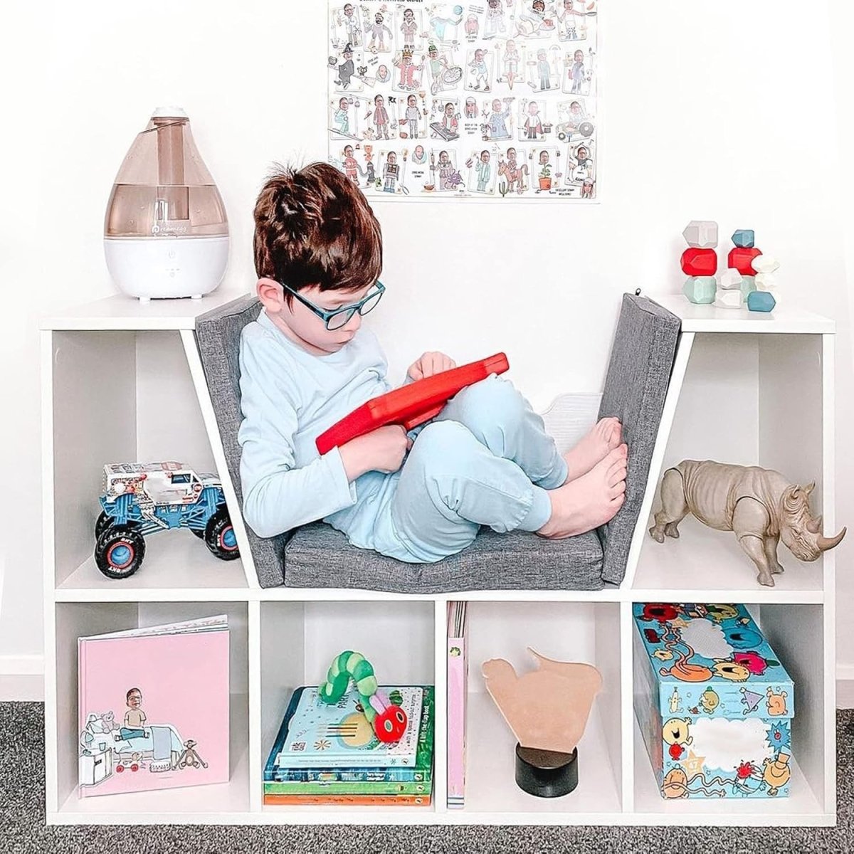 Bookcase with Cushioned Reading Seat 6 Cube Storage Bench White - Kwikley
