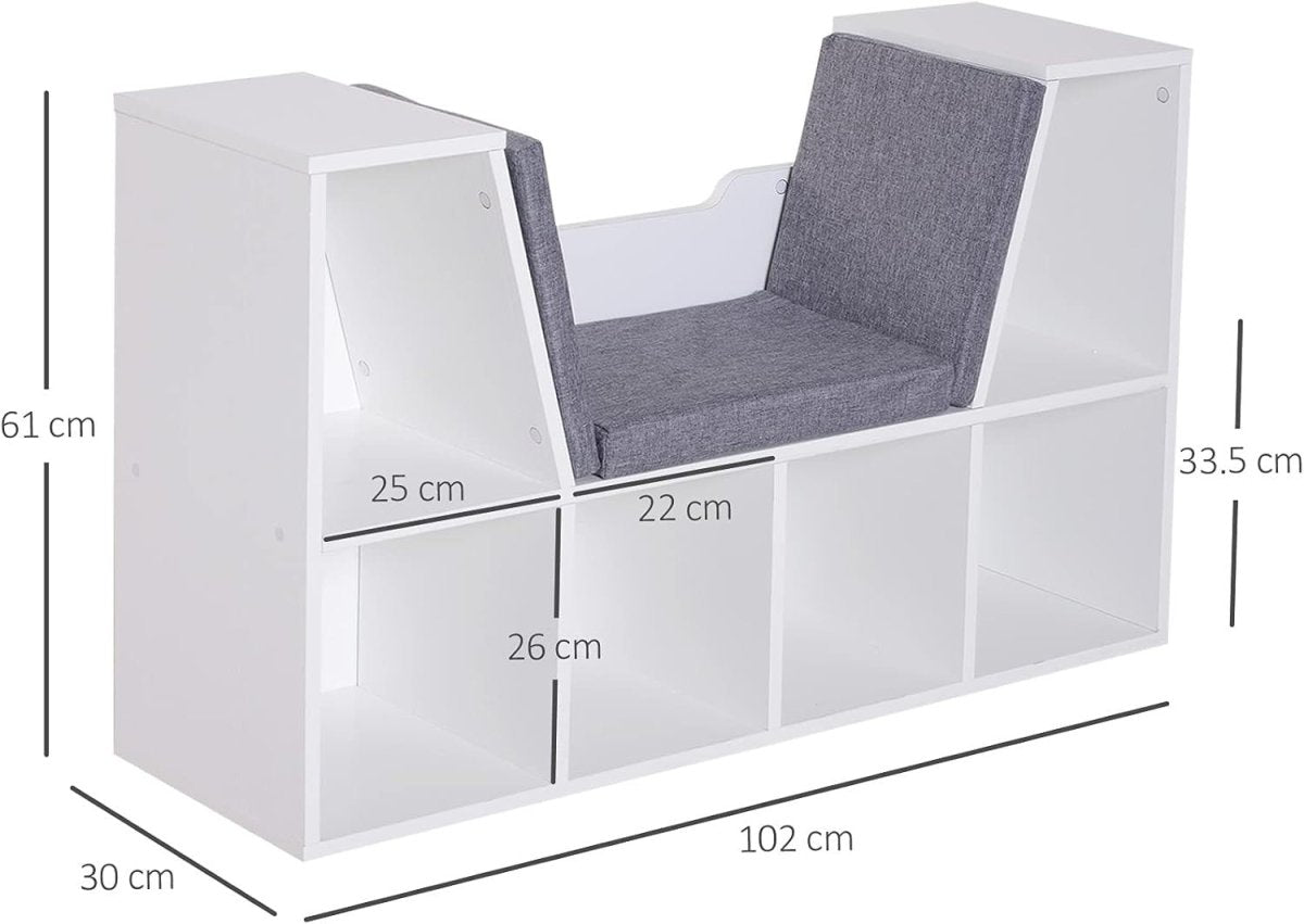 Bookcase with Cushioned Reading Seat 6 Cube Storage Bench White - Kwikley