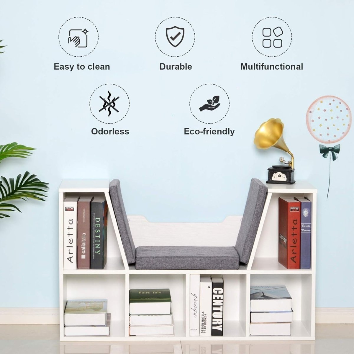 Bookcase with Cushioned Reading Seat 6 Cube Storage Bench White - Kwikley