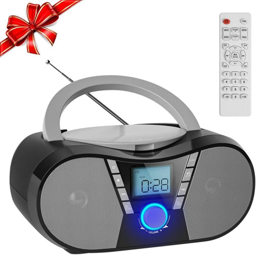 Boombox CD Player Bluetooth Speakers FM Radio USB AUX LCD Black - Kwikley