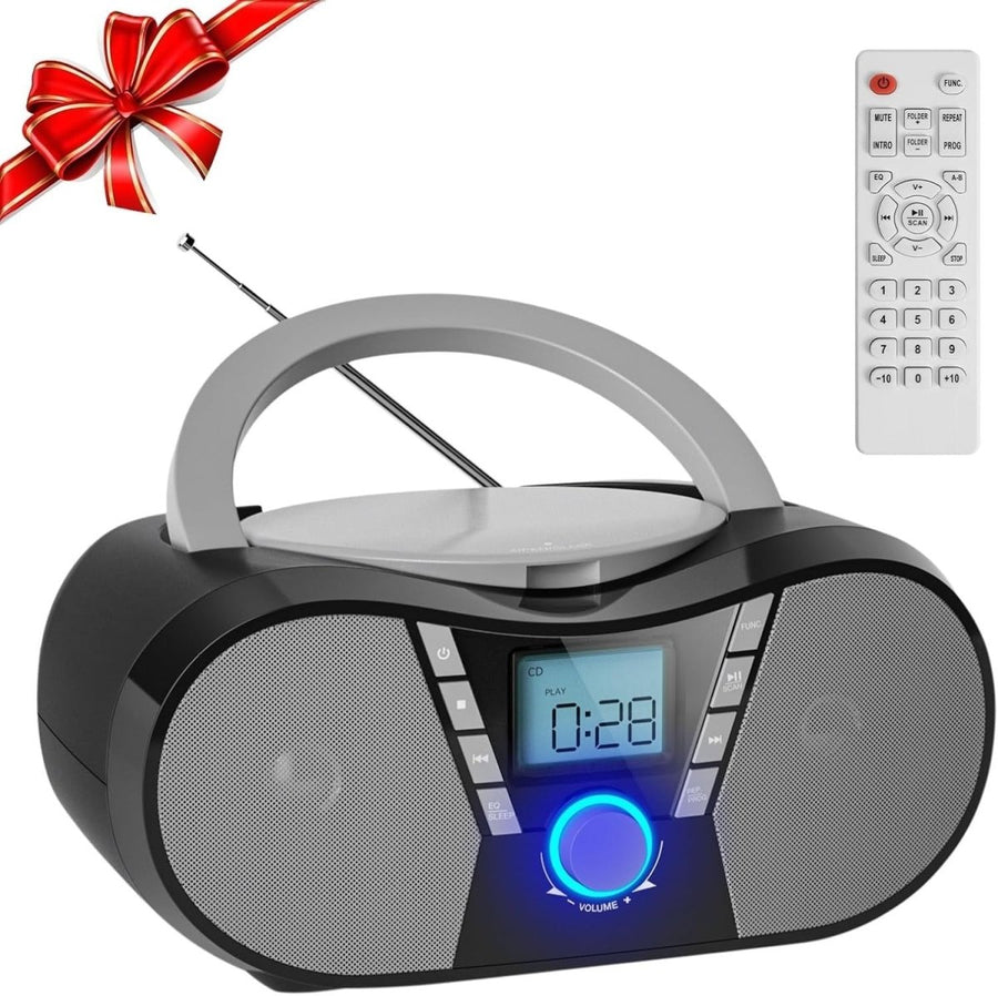 Boombox CD Player Bluetooth Speakers FM Radio USB AUX LCD Black - Kwikley