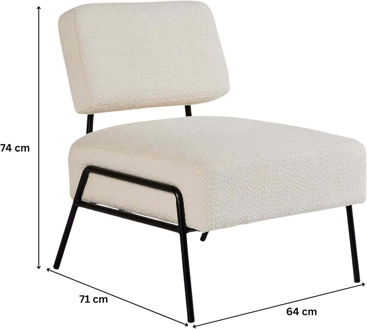 Boucle Accent Chair Cream Lounge Seat Black Metal Legs - Kwikley