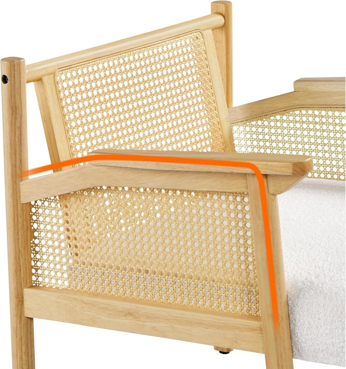 Boucle Accent Chair Rattan Armchair Wooden Frame Lounge Bedroom Seating - Kwikley