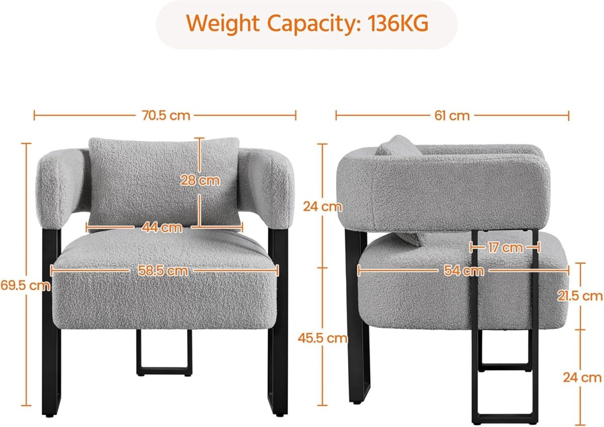 Boucle Tub Accent Chairs Set of 2 Grey Upholstered Armchairs - Kwikley