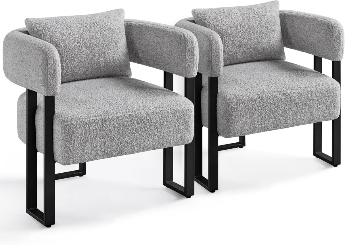 Boucle Tub Accent Chairs Set of 2 Grey Upholstered Armchairs - Kwikley