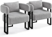 Boucle Tub Accent Chairs Set of 2 Grey Upholstered Armchairs - Kwikley