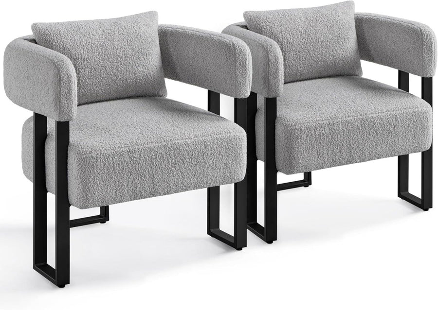 Boucle Tub Accent Chairs Set of 2 Grey Upholstered Armchairs - Kwikley