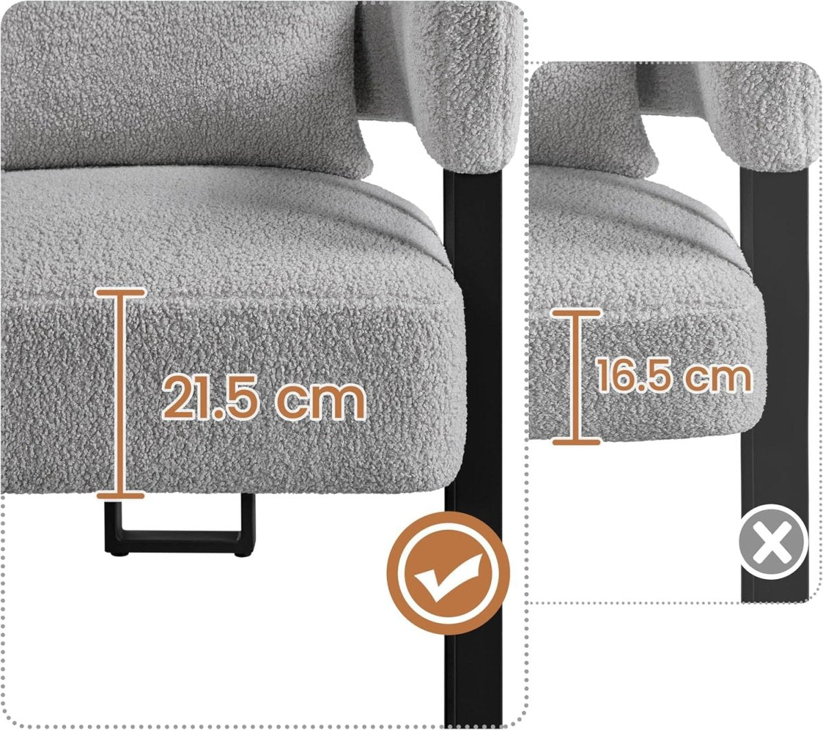Boucle Tub Accent Chairs Set of 2 Grey Upholstered Armchairs - Kwikley