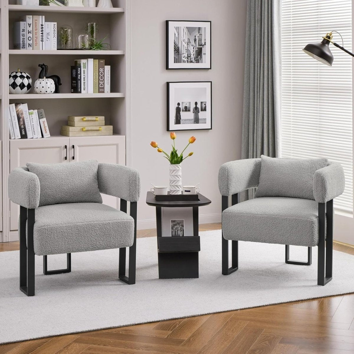 Boucle Tub Accent Chairs Set of 2 Grey Upholstered Armchairs - Kwikley