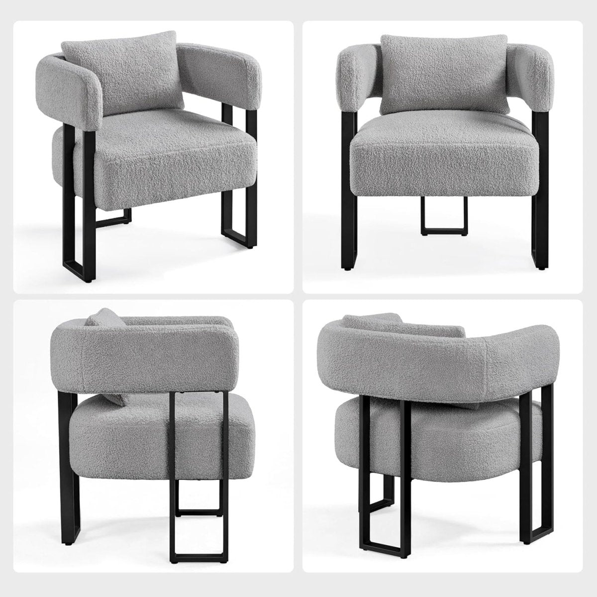 Boucle Tub Accent Chairs Set of 2 Grey Upholstered Armchairs - Kwikley