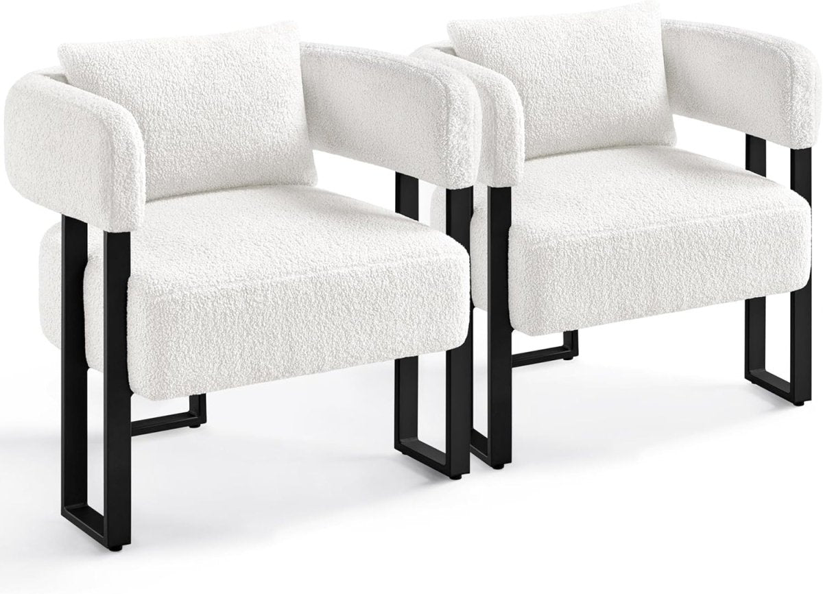 Boucle Tub Accent Chairs Set of 2 White Upholstered Armchairs - Kwikley