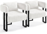 Boucle Tub Accent Chairs Set of 2 White Upholstered Armchairs - Kwikley