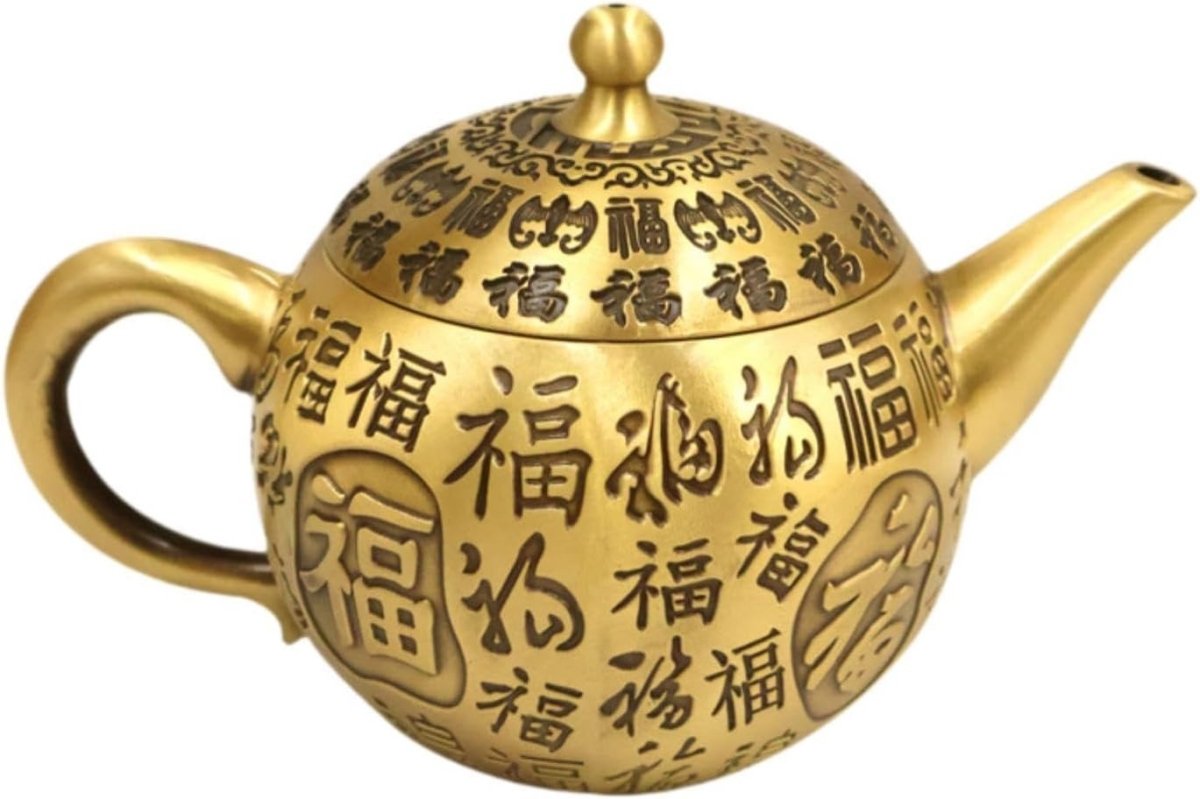 Brass Chinese Teapot Ornament Feng Shui Table Decor Good Luck Statue - Kwikley