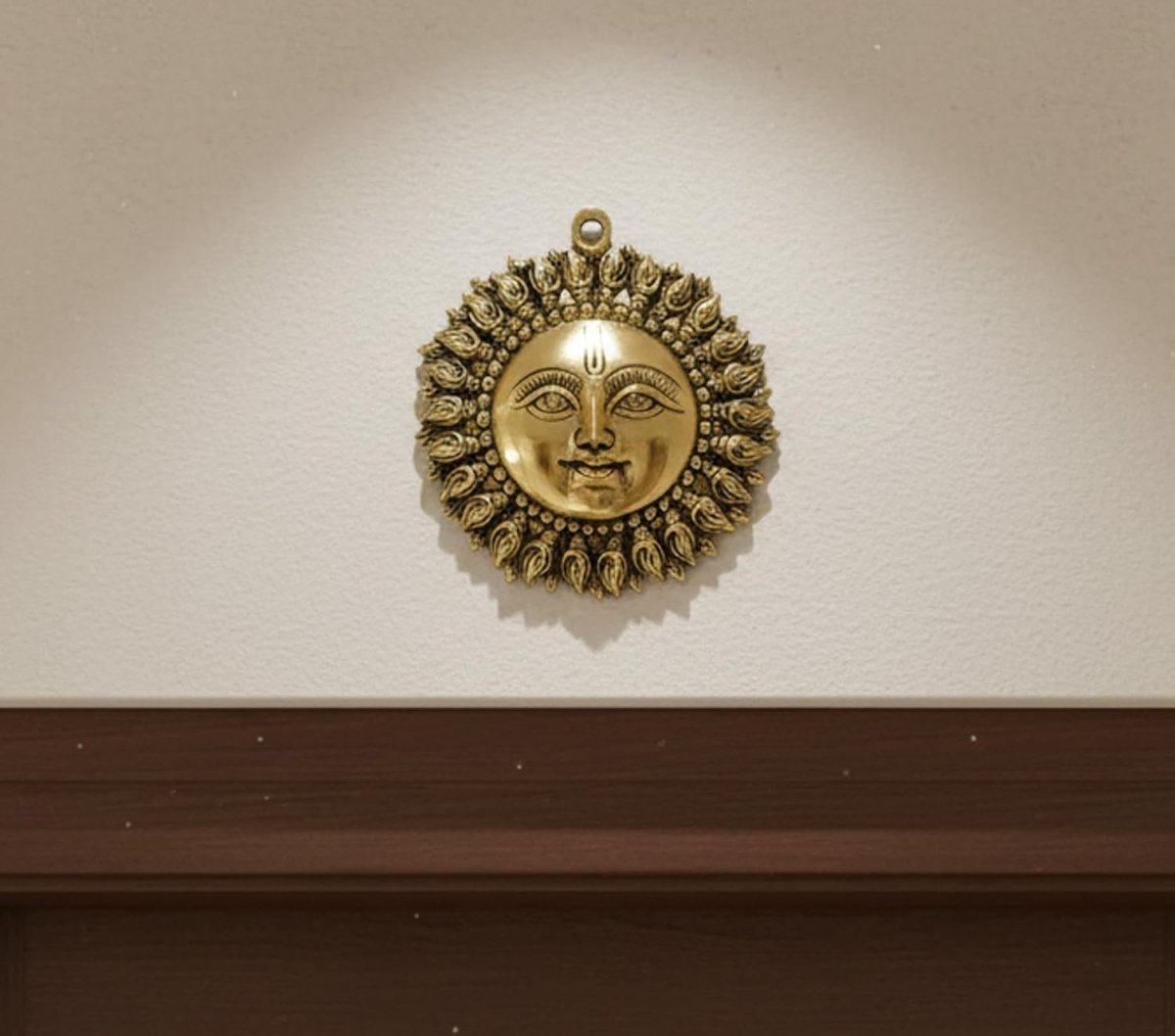 Brass Sun Face Wall Hanging 6.25in Metal Idol Home Decor - Kwikley