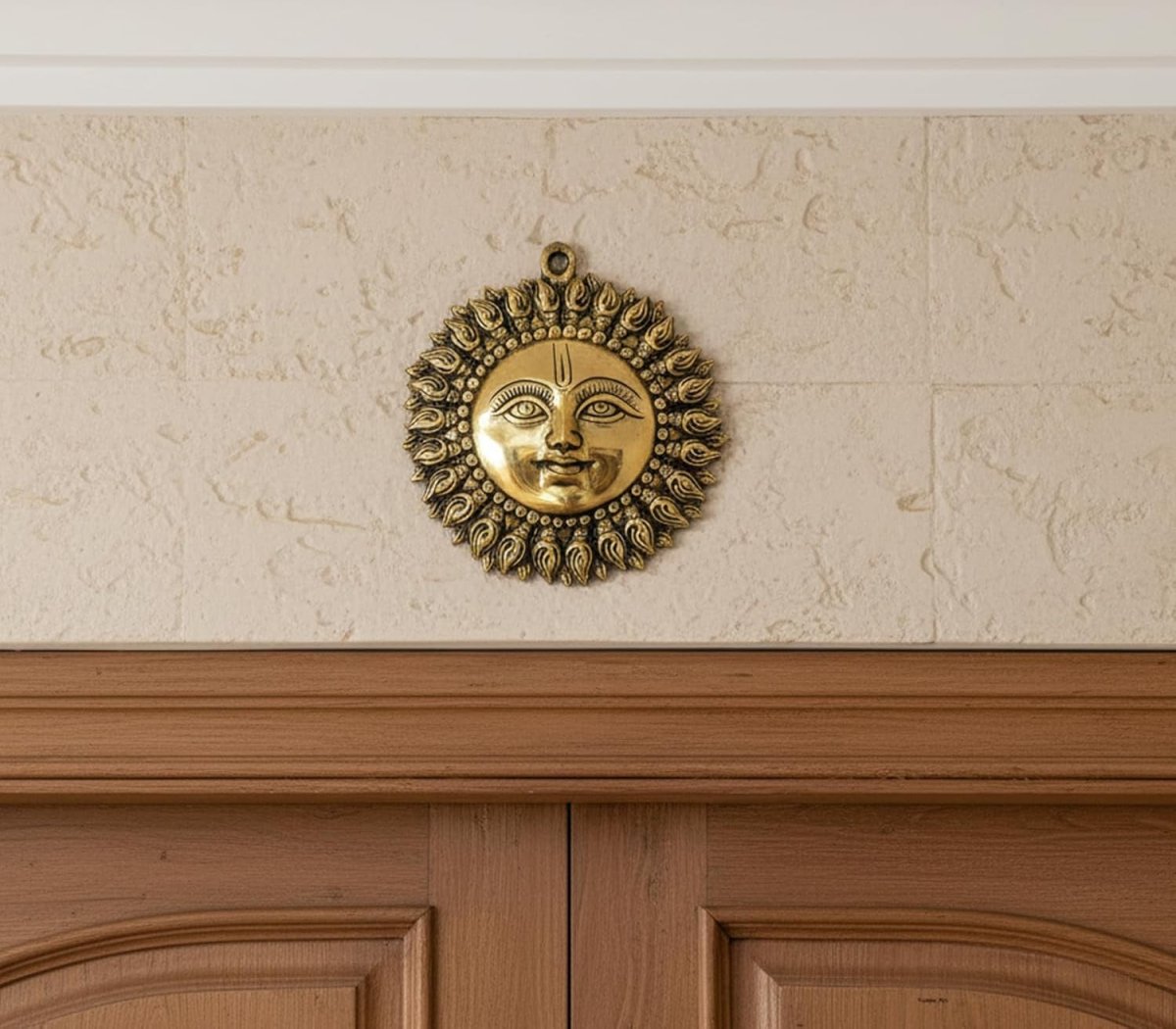 Brass Sun Face Wall Hanging 6.25in Metal Idol Home Decor - Kwikley