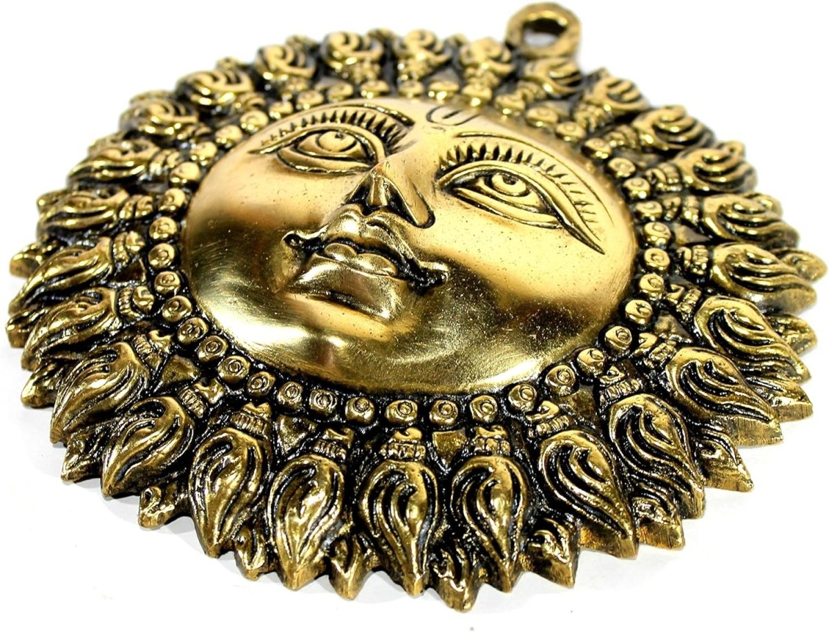 Brass Sun Face Wall Hanging 6.25in Metal Idol Home Decor - Kwikley