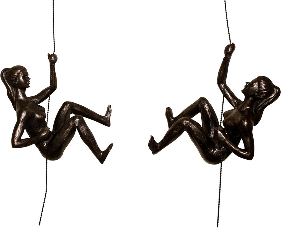 Bronze Female Climber Wall Sculpture 2 - Piece Resin Rock Climbing Art - Kwikley
