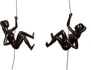Bronze Female Climber Wall Sculpture 2 - Piece Resin Rock Climbing Art - Kwikley