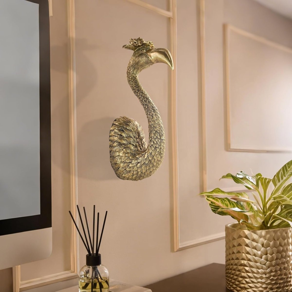 Bronze Flamingo Wall Art Resin Bird Head Boho Decor - Kwikley