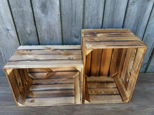 Brown Burnt Effect Wooden Crates 39x29x24cm – Handmade Set of 2 - Kwikley