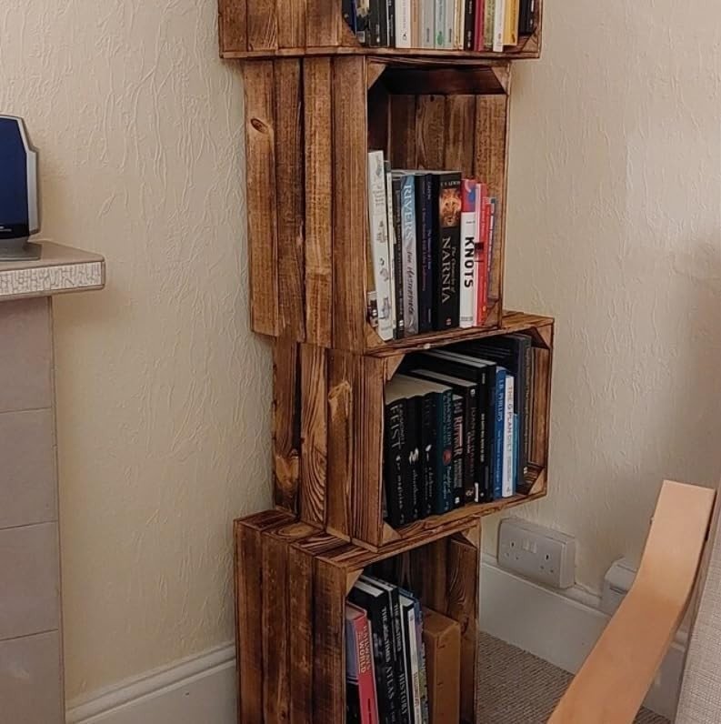 Brown Burnt Effect Wooden Crates 39x29x24cm – Handmade Set of 2 - Kwikley