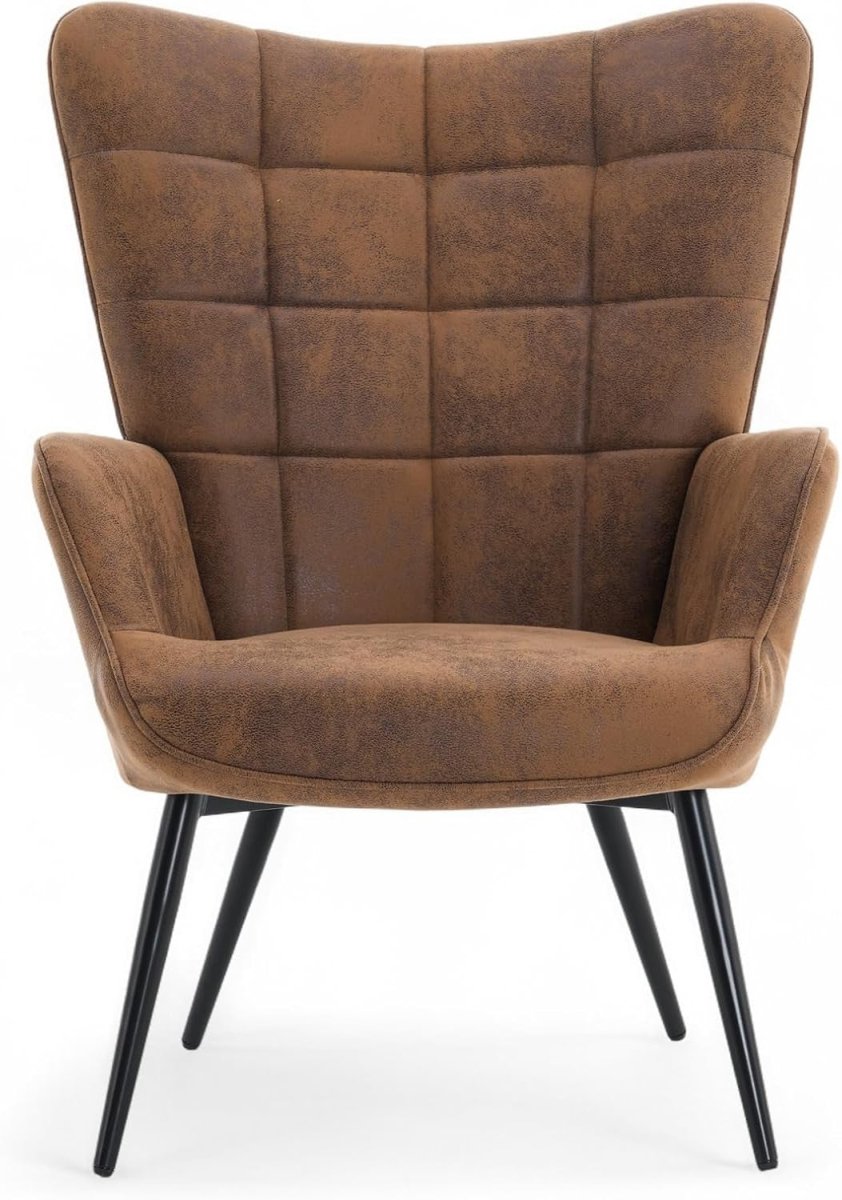 Brown Faux Leather Wing Back Accent Chair Tufted Lounge Armchair - Kwikley