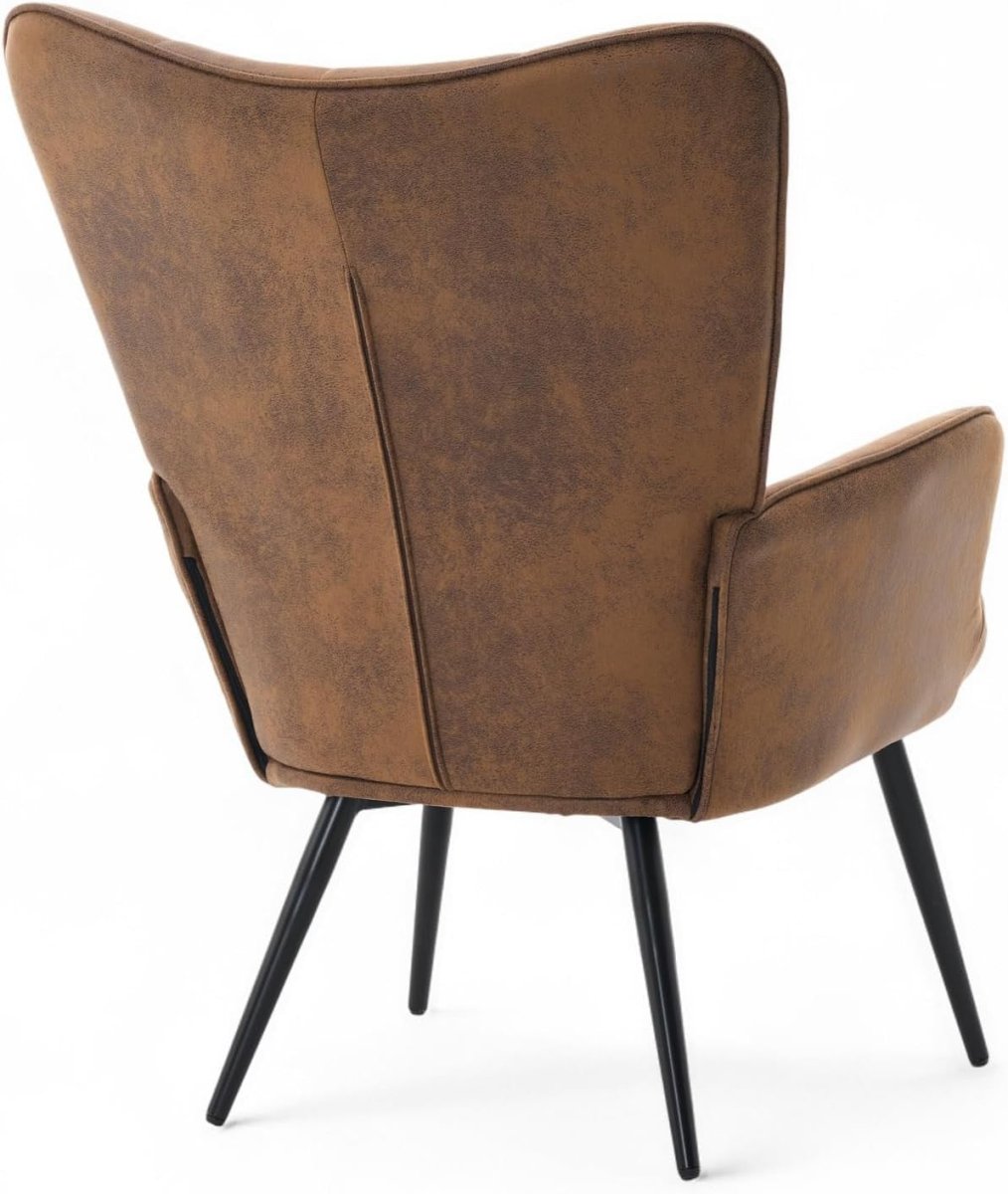 Brown Faux Leather Wing Back Accent Chair Tufted Lounge Armchair - Kwikley