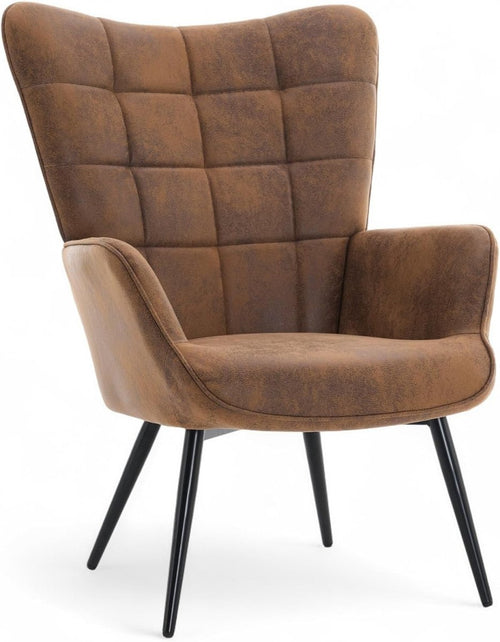 Brown Faux Leather Wing Back Accent Chair Tufted Lounge Armchair - Kwikley