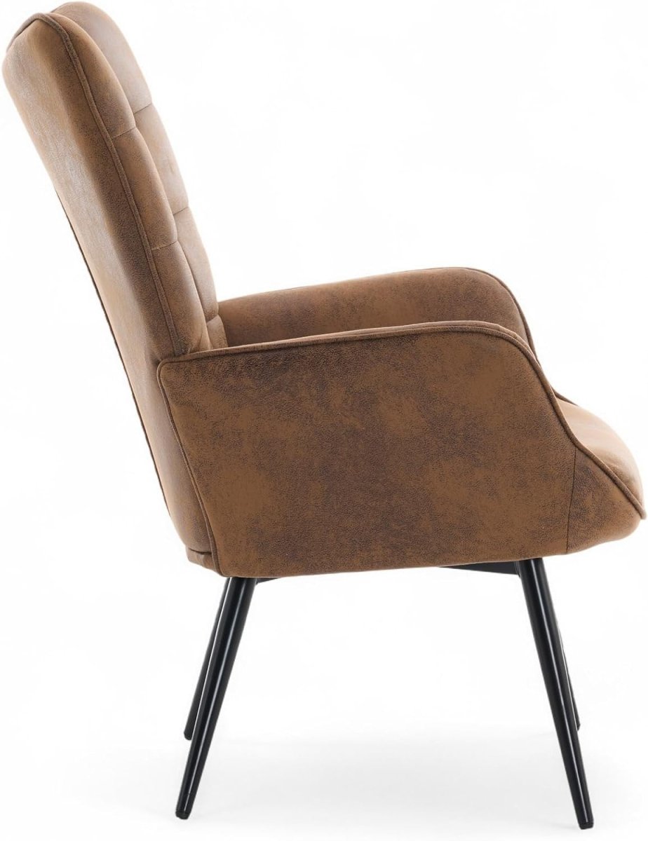 Brown Faux Leather Wing Back Accent Chair Tufted Lounge Armchair - Kwikley