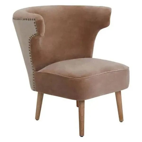 Brown Linen Accent Chair High Back Mango Wood Legs Curved Armchair - Kwikley