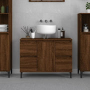 Brown Oak Under Sink Bathroom Cabinet 80cm Modern Vanity Unit with Drawers - Kwikley