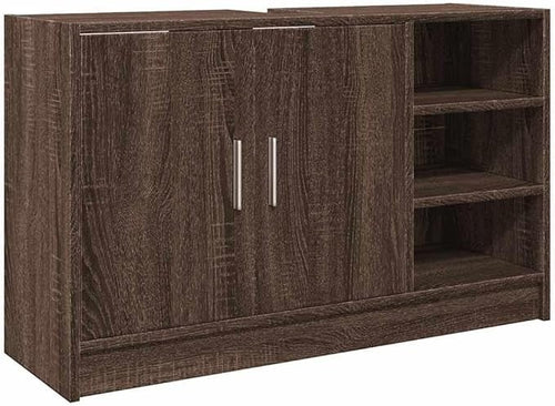 Brown Oak Under Sink Cabinet 90cm Storage Cupboard with Shelves Bathroom Unit - Kwikley