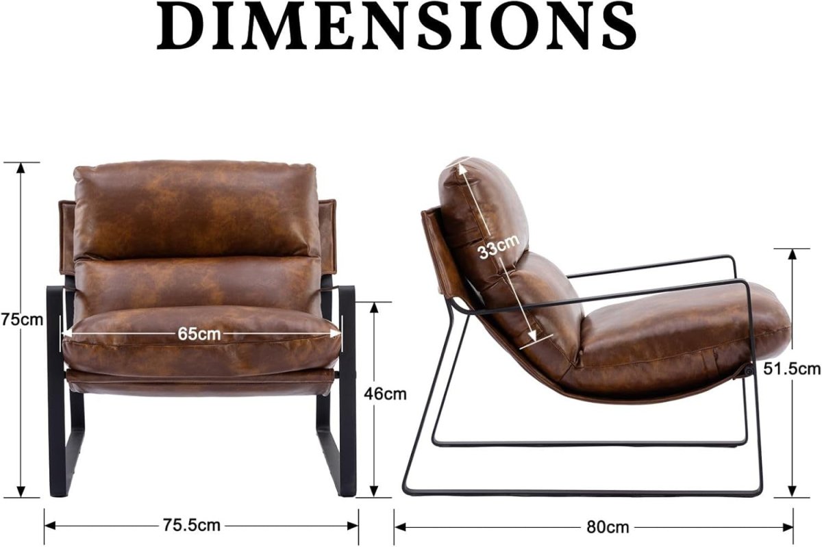 Brown PU Leather Accent Chair Industrial Metal Frame Lounge Seat - Kwikley